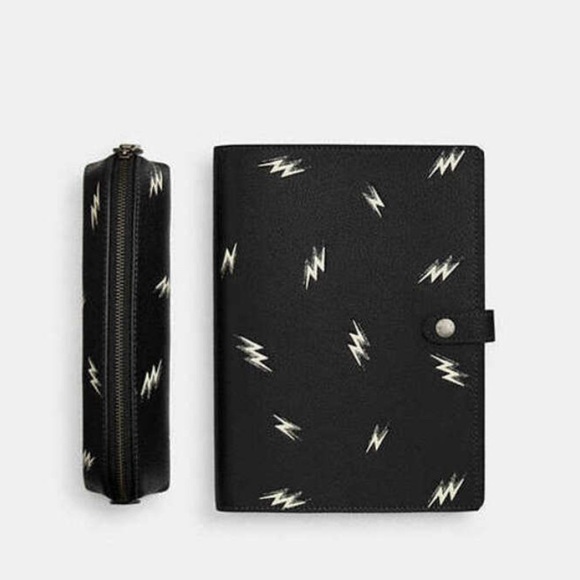 New Coach Boxed Notebook And Pencil Case Set With Lightning Bolt Print CDC87